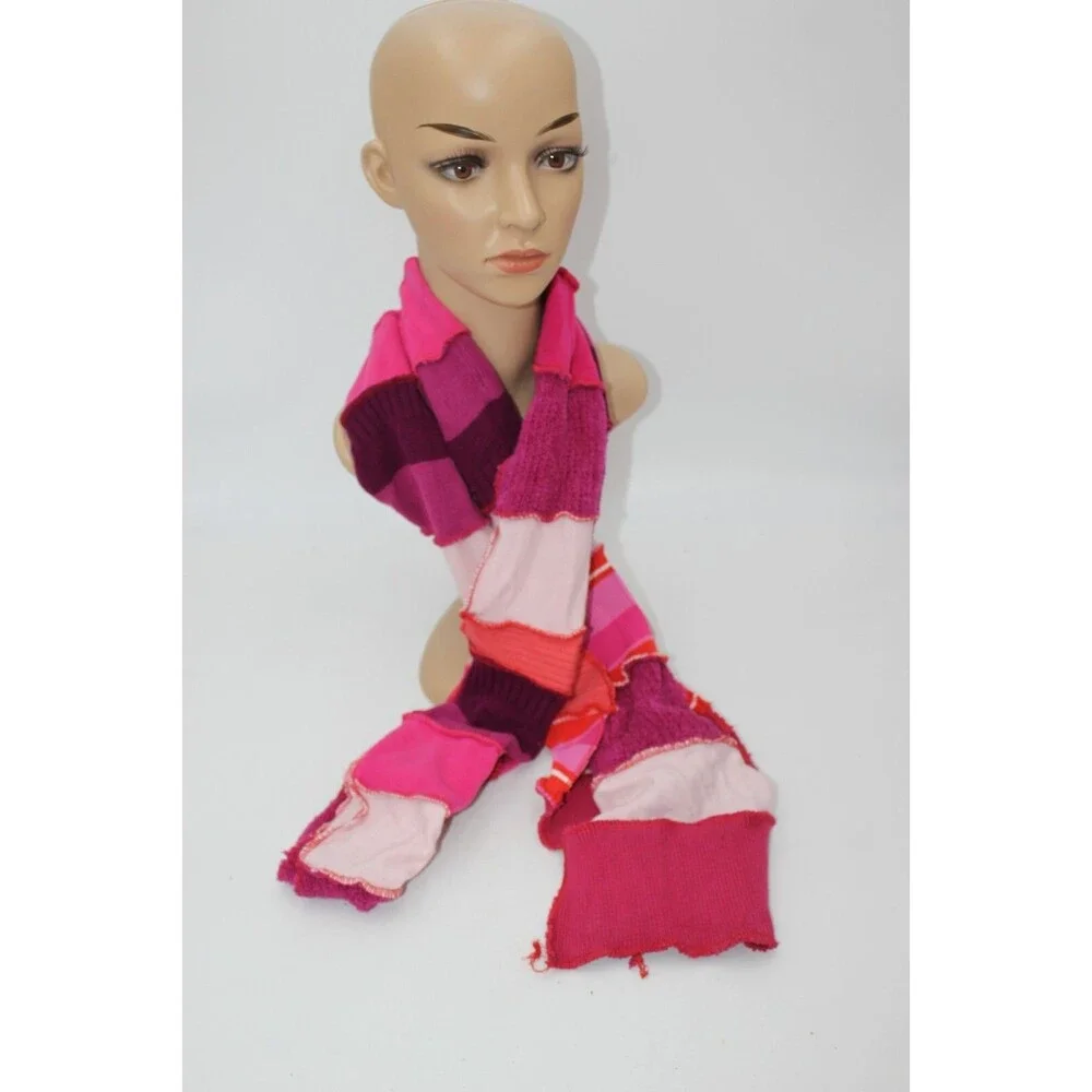 Scarf Upcycled Red Pink White Sweaters Red 8 ft Long Handmade Boho Mens Womens